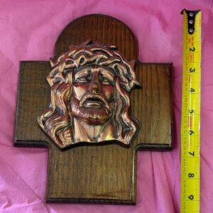 Wooden Cross with Jesus Face Plaque